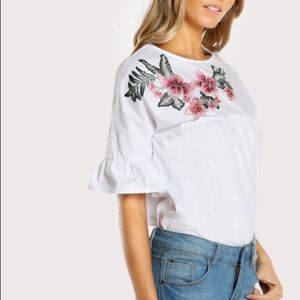 Ruffle sleeve embroidered top